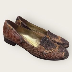 Bruno Magli VTG Snakeskin Loafers Italy Round Toe 9AA - Fit Like 8/ Luxury Brown